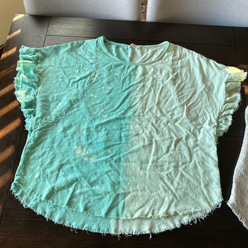 Umgee Teal Fringed Short Sleeve Top